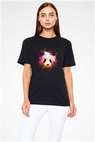 Panda Baskılı Unisex Siyah Tişört