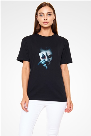 Tek Gözlü Joker Baskılı Unisex Siyah Tişört