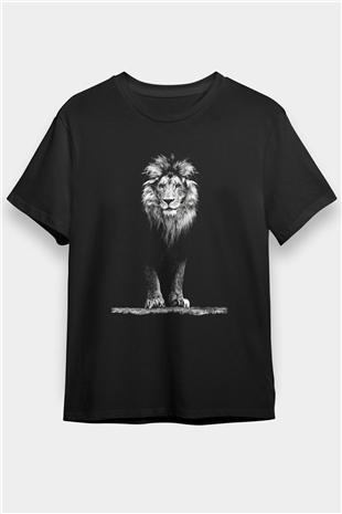 Aslan Baskılı Unisex Siyah Tişört
