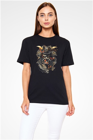 Samurai Baskılı Unisex Siyah Tişört