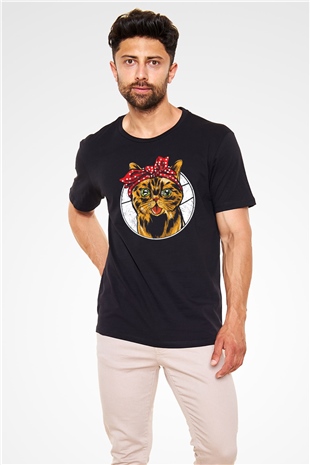 Kedicik Baskılı Unisex Siyah Tişört