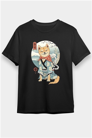 Tilki Baskılı Unisex Siyah Tişört