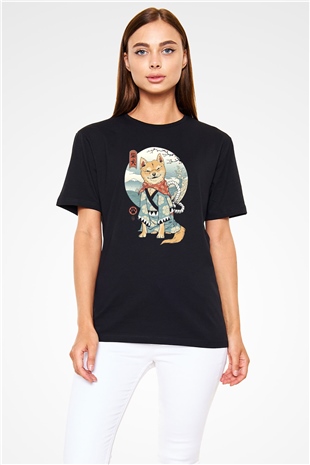 Tilki Baskılı Unisex Siyah Tişört
