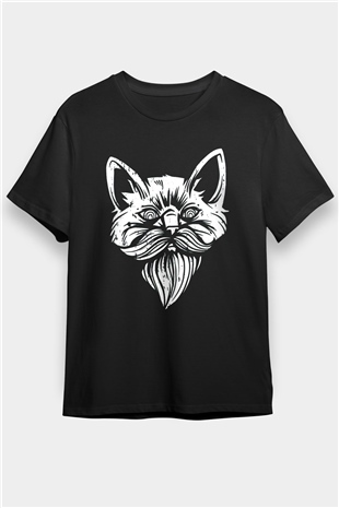 Entellektüel Kedi Baskılı Unisex Siyah Tişört