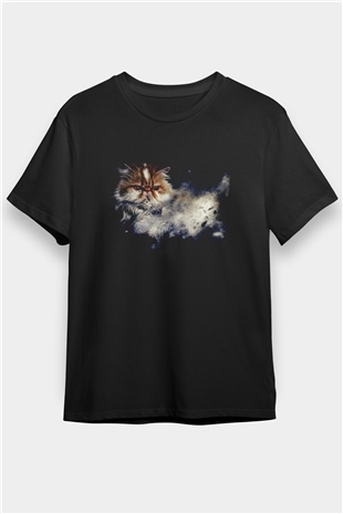 Kedi Baskılı Unisex Siyah Tişört