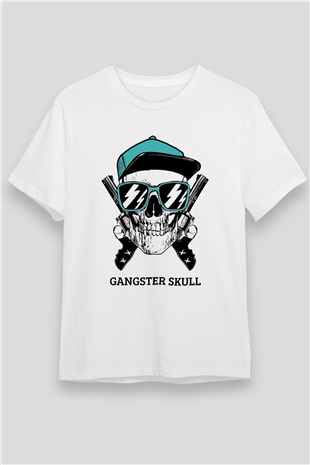 Gangster Kuru Kafa Baskılı Unisex Beyaz Tişört