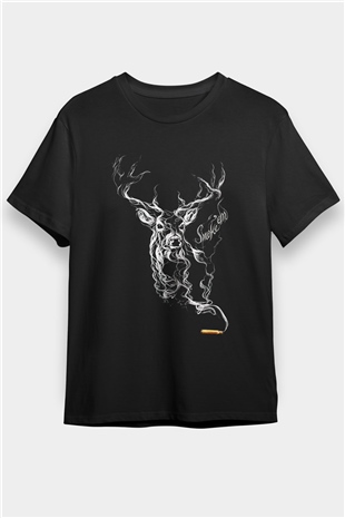 Duman Geyik Baskılı Unisex Siyah Tişört