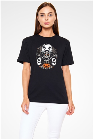 Cadılar Bayramı Baskılı Unisex Siyah Tişört