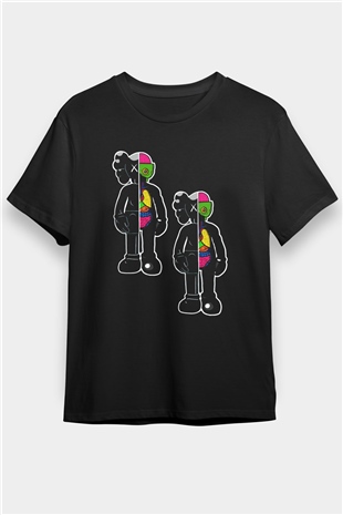 Kaws Temalı Baskılı Unisex Siyah Tişört