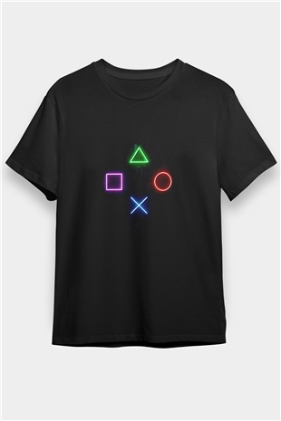 Game Temalı Baskılı Unisex Siyah Tişört