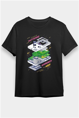 Retro Gameboy Baskılı Unisex Siyah Tişört