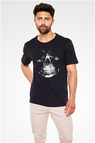 Kurukafa Temalı Baskılı Unisex Siyah Tişört