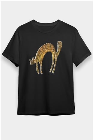 Kedi Baskılı Unisex Siyah Tişört