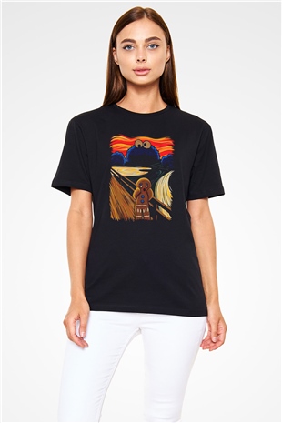 Kurabiye Canavarı Baskılı Unisex Siyah Tshirt
