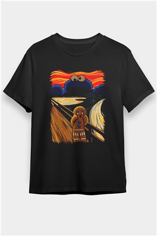 Kurabiye Canavarı Baskılı Unisex Siyah Tshirt