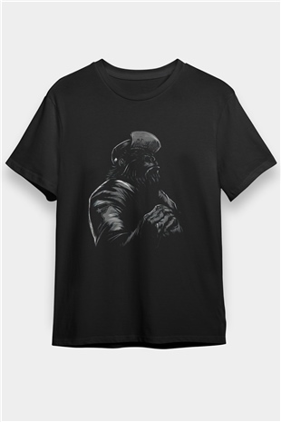Dövüşçü Goril Baskılı Unisex Siyah Tişört