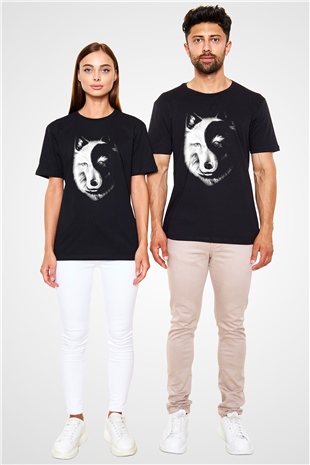 Uzakdoğulu Kurt Baskılı Unisex Siyah Tişört