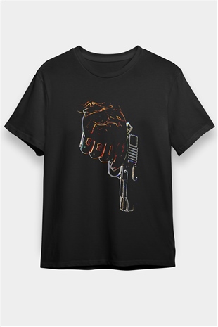 Silah Tutan El Baskılı Unisex Siyah Tişört