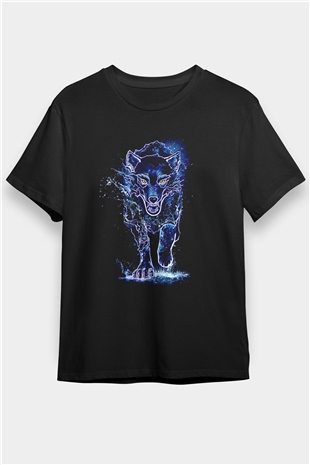 Hayalet Kurt Baskılı Unisex Siyah Tişört