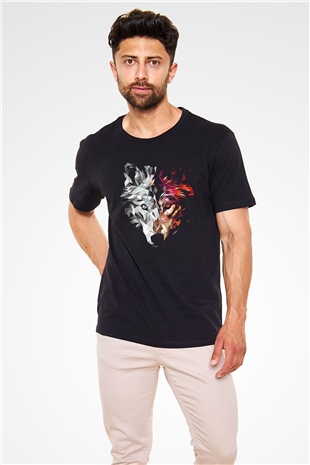 Kurt Baskılı Unisex Siyah Tişört