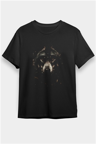 Kurt Baskılı Unisex Siyah Tişört