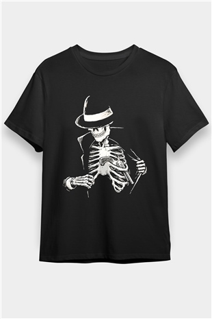 Kovboy İskelet Baskılı Siyah Unisex Tişört