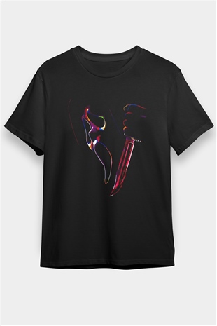 Renkli Çığlık Baskılı Unisex Siyah Tişört