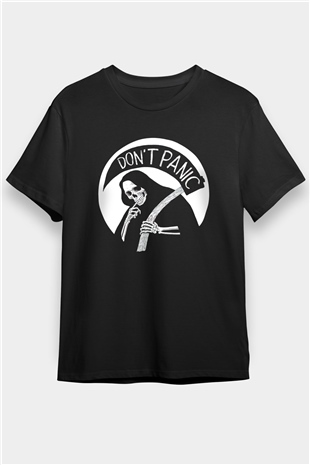 Dont Panic Temalı Baskılı Unisex Siyah Tişört