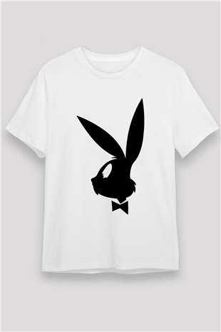 Playboy Tavşan Baskılı Siyah Tişört