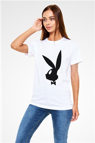 Playboy Tavşan Baskılı Siyah Tişört