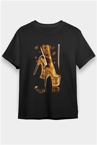 Topuklu Ayakkabı Benjamin Franklin Baskılı Unisex Siyah Tişört