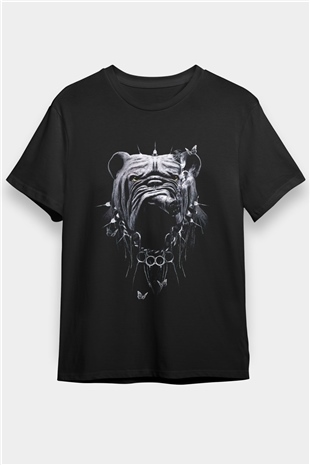 Püro içen Bulldog Baskılı Unisex Siyah Tişört