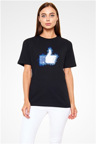 Facebook Beğeni Baskılı Unisex Siyah Tişört