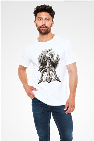Poseidon Anka Kuşu Baskılı Unisex Beyaz Tişört