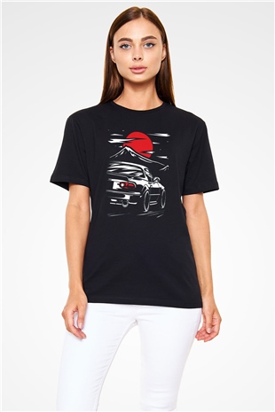Araba Baskılı Unisex Siyah Tişört