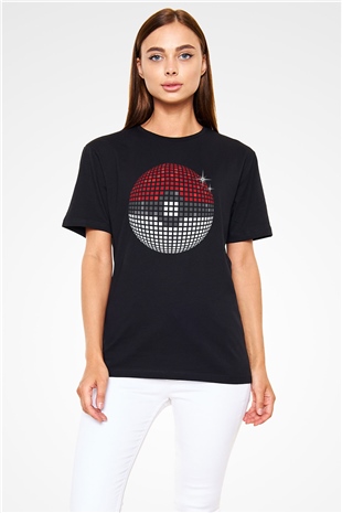 Disko Topu Baskılı Unisex Siyah Tişört