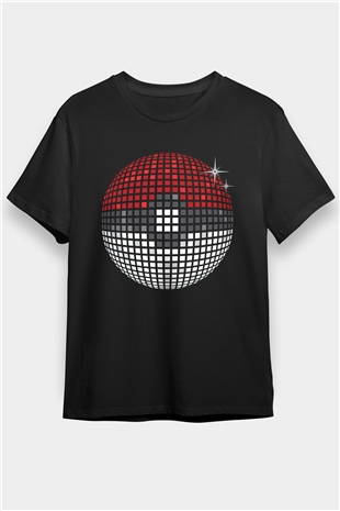 Disko Topu Baskılı Unisex Siyah Tişört