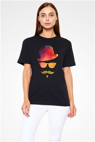 Retro Hipster Baskılı Unisex Siyah Tişört