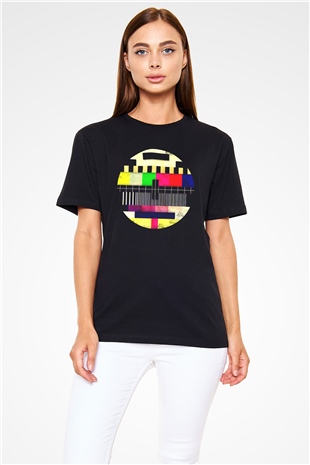 Tv Kanalı Baskılı Unisex Siyah Tişört