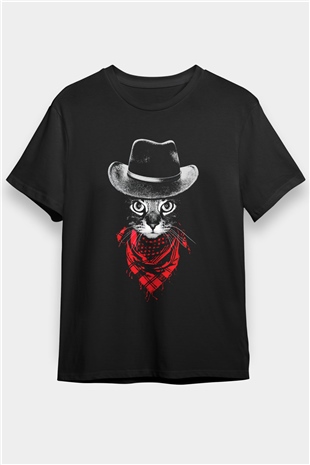 Bandanalı Kovboy Baskılı Unisex Siyah Tişört