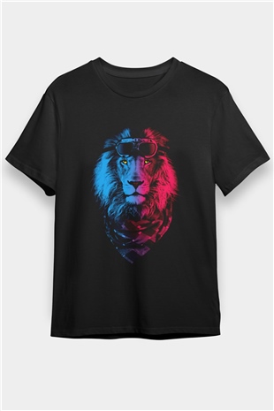 Motosikletçi Aslan Baskılı Unisex Siyah Tişört