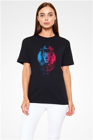 Motosikletçi Aslan Baskılı Unisex Siyah Tişört