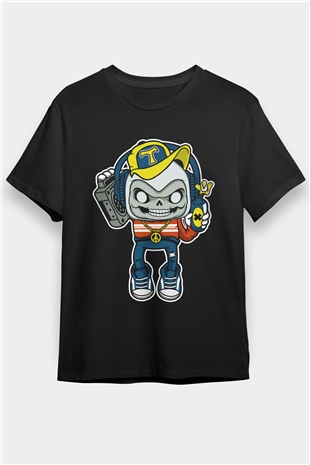 Task Master Skull Boombox Baskılı Unisex Siyah Tişört