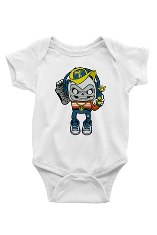 Task Master Skull Boombox Baskılı Unisex Beyaz Bebek Body - Zıbın