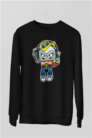 Task Master Skull Boombox Baskılı Unisex Siyah Sweatshirt