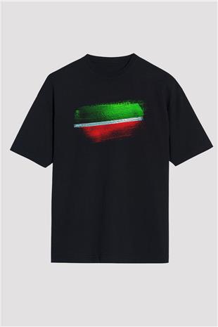 Tataristan - Tatarstan Bayrağı Baskılı Unisex Siyah Oversize Tişört