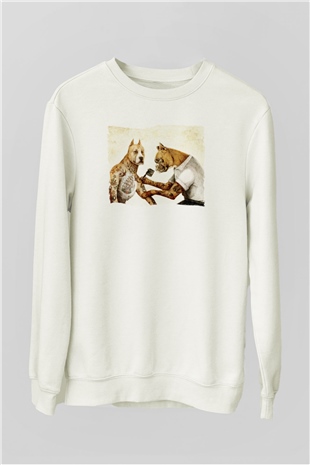 Tatoo Pitbull Baskılı Unisex Beyaz  Sweatshirt