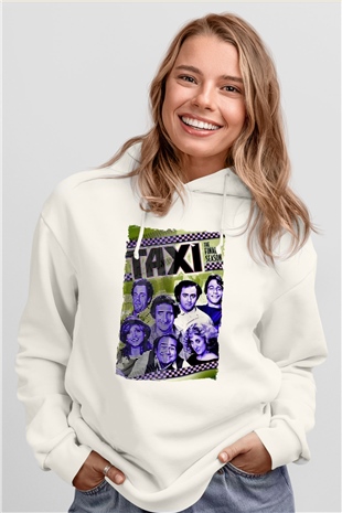 Taxi Beyaz Unisex Hoodie