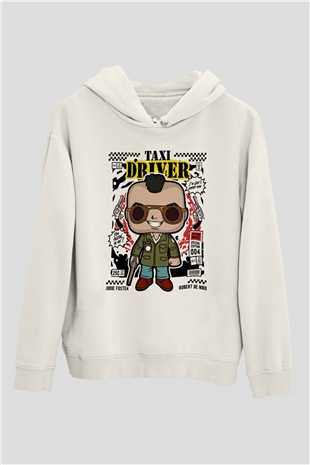 Taxi Driver Baskılı Unisex Beyaz Hoodie