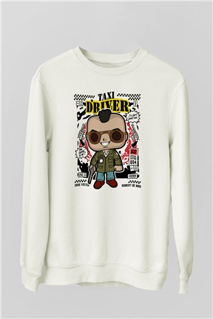 Taxi Driver Baskılı Unisex Beyaz Sweatshirt
